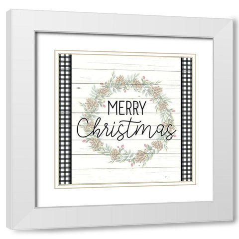 Merry Christmas Plaid White Modern Wood Framed Art Print with Double Matting by Bailey, Ann