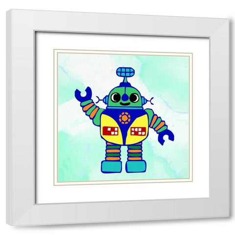 Robot 1 White Modern Wood Framed Art Print with Double Matting by Bailey, Ann