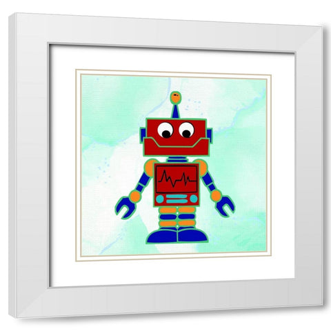 Robot 2 White Modern Wood Framed Art Print with Double Matting by Bailey, Ann