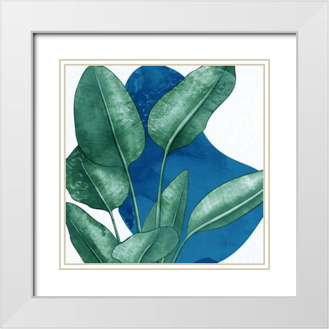 Palms On Blue 1 V2 White Modern Wood Framed Art Print with Double Matting by Bailey, Ann