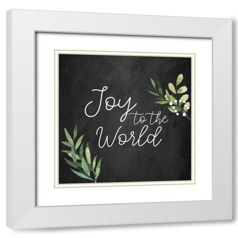 Joy To The World Chalkboard White Modern Wood Framed Art Print with Double Matting by Bailey, Ann