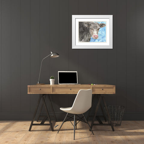 Bull White Modern Wood Framed Art Print with Double Matting by Dyer, Beverly