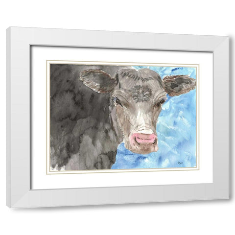 Bull White Modern Wood Framed Art Print with Double Matting by Dyer, Beverly