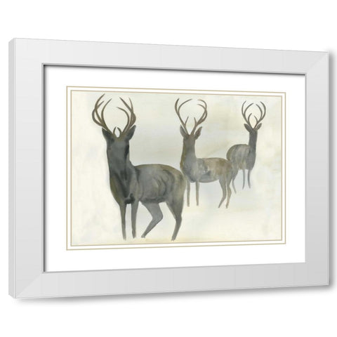 Deer Trio White Modern Wood Framed Art Print with Double Matting by Dyer, Beverly
