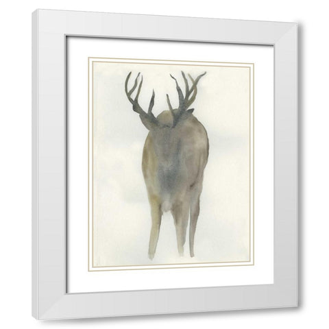 Solo Deer White Modern Wood Framed Art Print with Double Matting by Dyer, Beverly