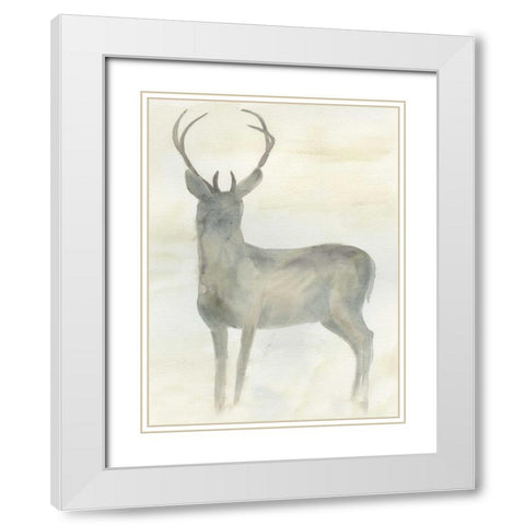 Solo Deer 2 White Modern Wood Framed Art Print with Double Matting by Dyer, Beverly
