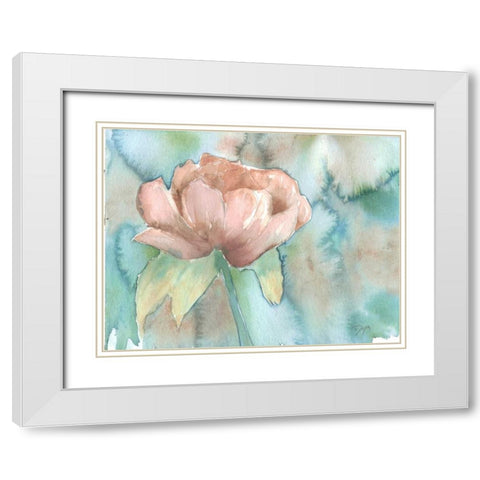 Blush Rose White Modern Wood Framed Art Print with Double Matting by Dyer, Beverly