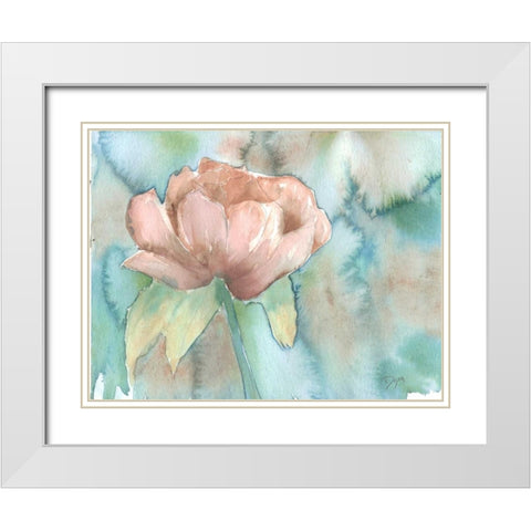 Blush Rose White Modern Wood Framed Art Print with Double Matting by Dyer, Beverly