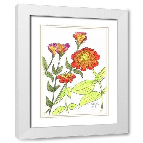 Zinnia White Modern Wood Framed Art Print with Double Matting by Dyer, Beverly