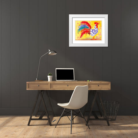 Farm House Rooster II White Modern Wood Framed Art Print with Double Matting by Dyer, Beverly