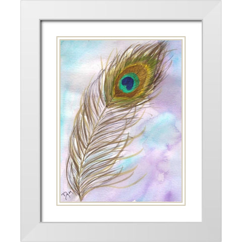 Peacock Feather 1 White Modern Wood Framed Art Print with Double Matting by Dyer, Beverly
