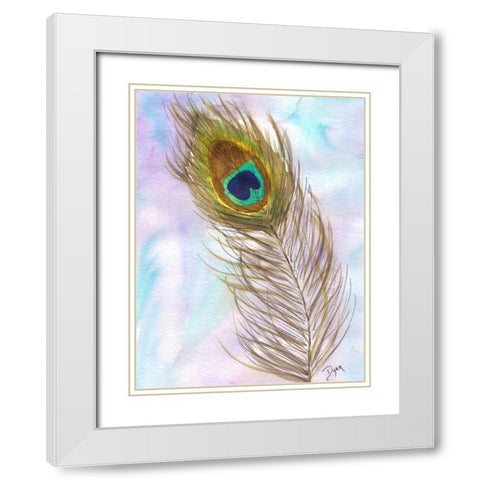 Peacocl Feather 2 White Modern Wood Framed Art Print with Double Matting by Dyer, Beverly