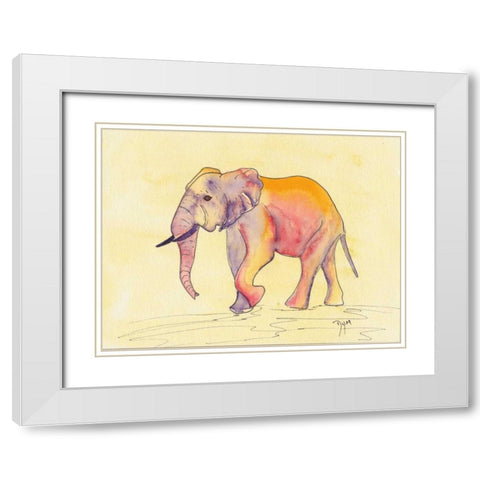 Rainbow Elephant White Modern Wood Framed Art Print with Double Matting by Dyer, Beverly