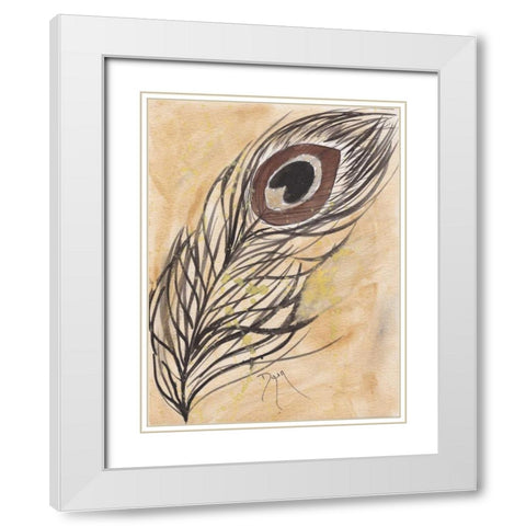 Peacock Feather White Modern Wood Framed Art Print with Double Matting by Dyer, Beverly