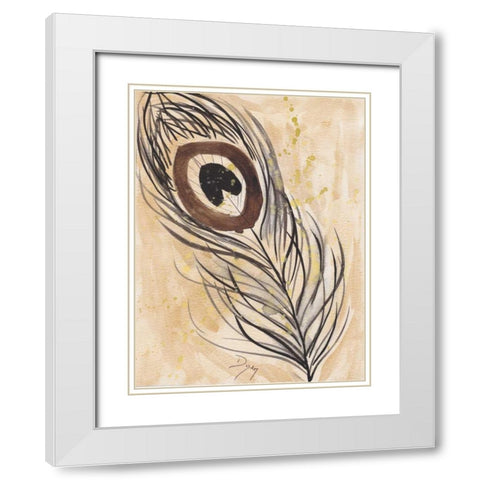 Peacock Feather 2 White Modern Wood Framed Art Print with Double Matting by Dyer, Beverly
