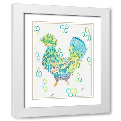 Funky Chicken 2 White Modern Wood Framed Art Print with Double Matting by Dyer, Beverly