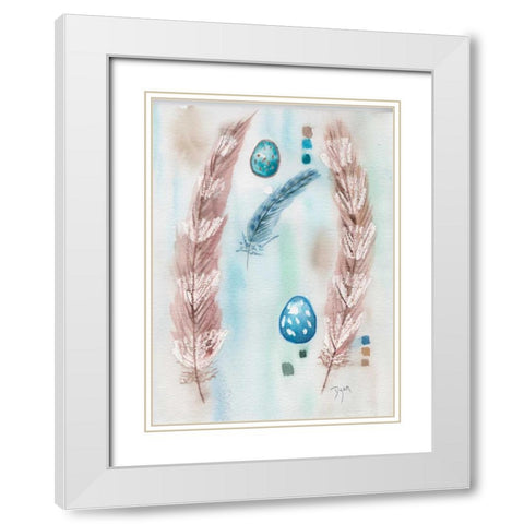 Feather and Egg Study White Modern Wood Framed Art Print with Double Matting by Dyer, Beverly