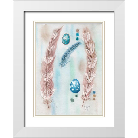 Feather and Egg Study White Modern Wood Framed Art Print with Double Matting by Dyer, Beverly