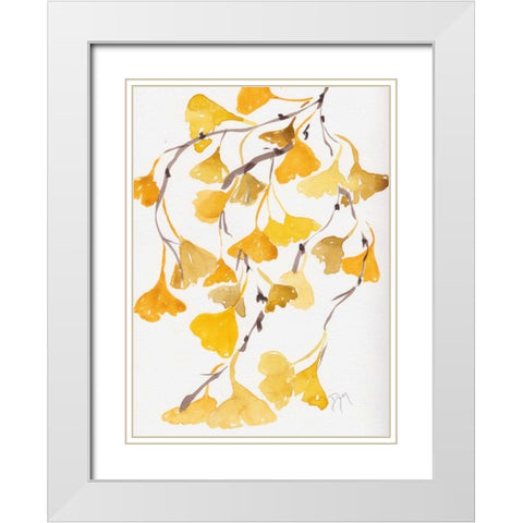 Golden Gingko A White Modern Wood Framed Art Print with Double Matting by Dyer, Beverly