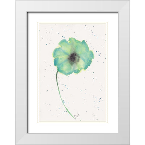 Blue Green Poppy 1 White Modern Wood Framed Art Print with Double Matting by Dyer, Beverly