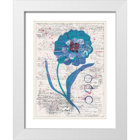 Zinnia Turquoise 1 White Modern Wood Framed Art Print with Double Matting by Dyer, Beverly