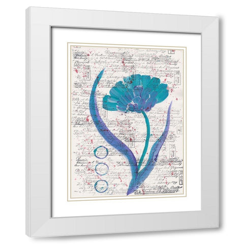 Zinnia Turquoise 2 White Modern Wood Framed Art Print with Double Matting by Dyer, Beverly