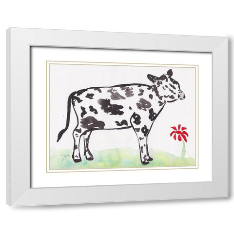 Farmhouse Cow White Modern Wood Framed Art Print with Double Matting by Dyer, Beverly