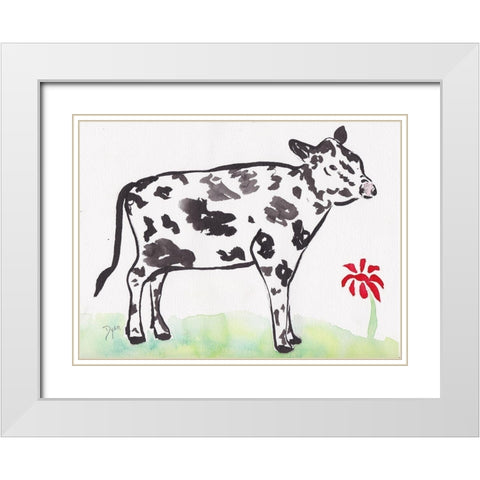 Farmhouse Cow White Modern Wood Framed Art Print with Double Matting by Dyer, Beverly