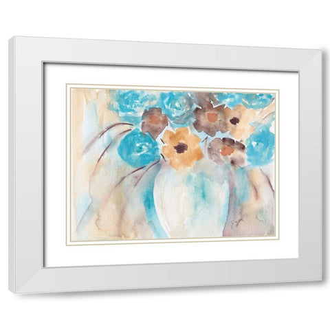 Teal Brown Garden Bouquet White Modern Wood Framed Art Print with Double Matting by Dyer, Beverly