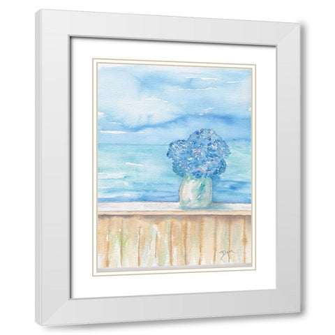 Coastal Hydrangea Ocean View White Modern Wood Framed Art Print with Double Matting by Dyer, Beverly