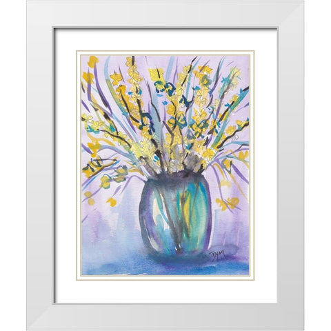 Forsythia Bouquet White Modern Wood Framed Art Print with Double Matting by Dyer, Beverly