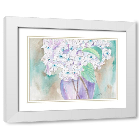 White Hydrangea White Modern Wood Framed Art Print with Double Matting by Dyer, Beverly