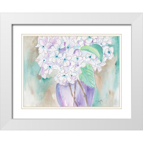 White Hydrangea White Modern Wood Framed Art Print with Double Matting by Dyer, Beverly