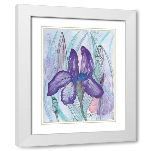 Violet Iris White Modern Wood Framed Art Print with Double Matting by Dyer, Beverly