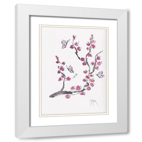 Plum Blossom with Butterflies White Modern Wood Framed Art Print with Double Matting by Dyer, Beverly