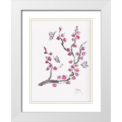 Plum Blossom with Butterflies White Modern Wood Framed Art Print with Double Matting by Dyer, Beverly