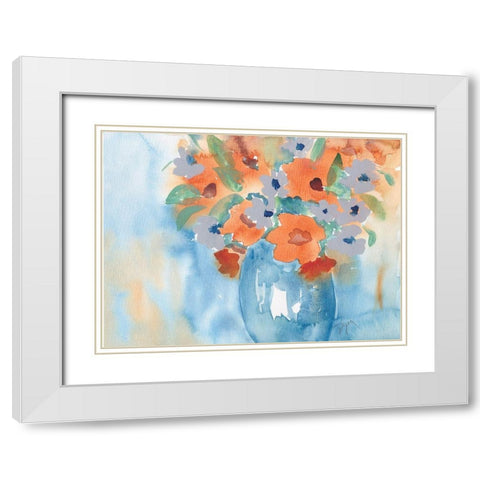 Orange Blue Bouquet White Modern Wood Framed Art Print with Double Matting by Dyer, Beverly