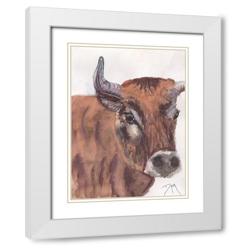 Fryer the Ox White Modern Wood Framed Art Print with Double Matting by Dyer, Beverly