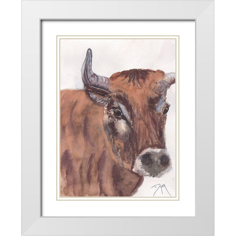 Fryer the Ox White Modern Wood Framed Art Print with Double Matting by Dyer, Beverly