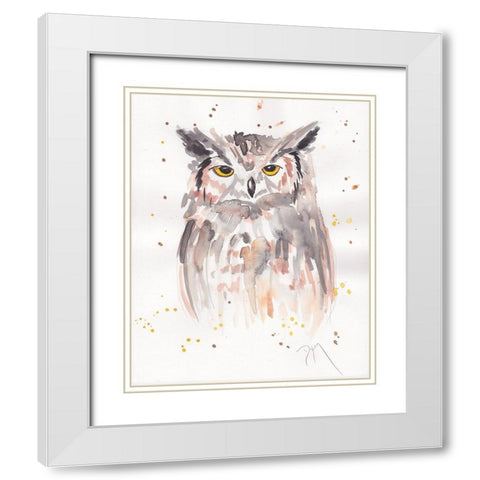 Great-Horned Owl White Modern Wood Framed Art Print with Double Matting by Dyer, Beverly