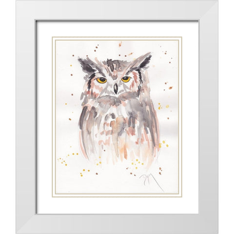 Great-Horned Owl White Modern Wood Framed Art Print with Double Matting by Dyer, Beverly