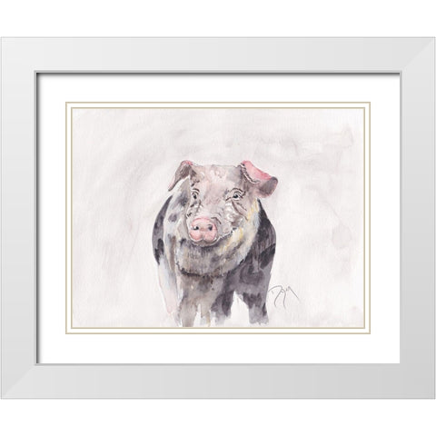 Pig White Modern Wood Framed Art Print with Double Matting by Dyer, Beverly