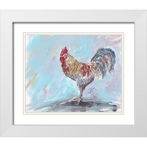 Rooster White Modern Wood Framed Art Print with Double Matting by Dyer, Beverly