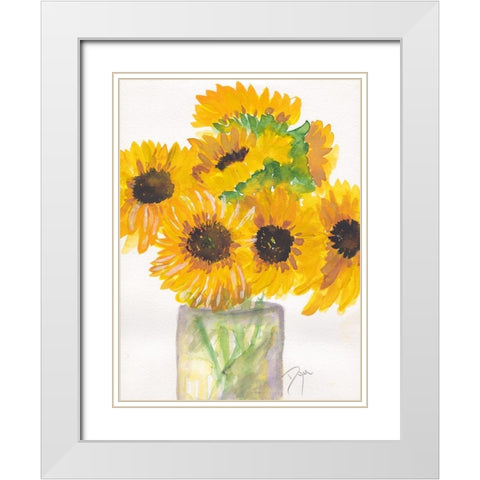 Sunflower Bouquet White Modern Wood Framed Art Print with Double Matting by Dyer, Beverly