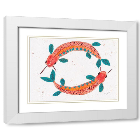 Fish Gold Circle White Modern Wood Framed Art Print with Double Matting by Dyer, Beverly