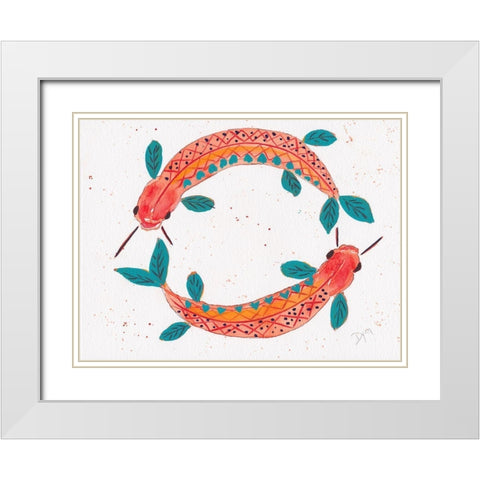 Fish Gold Circle White Modern Wood Framed Art Print with Double Matting by Dyer, Beverly