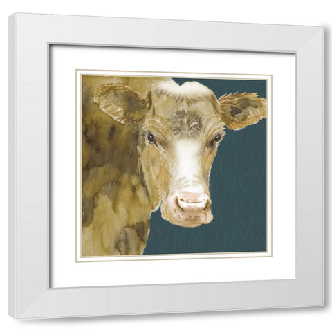 Hogans Brown Cow White Modern Wood Framed Art Print with Double Matting by Dyer, Beverly