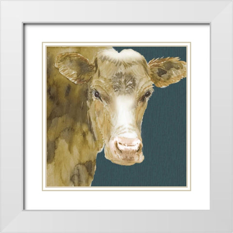 Hogans Brown Cow White Modern Wood Framed Art Print with Double Matting by Dyer, Beverly