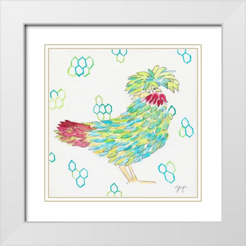 Funky Chicken Squared 1 White Modern Wood Framed Art Print with Double Matting by Dyer, Beverly