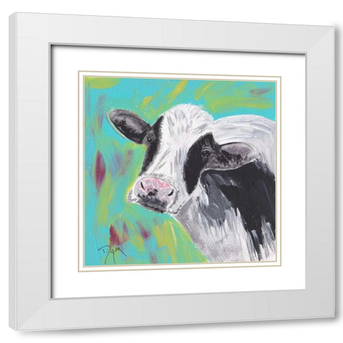Farm Life Cow White Modern Wood Framed Art Print with Double Matting by Dyer, Beverly